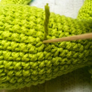 Toothpick pushing in a woven end